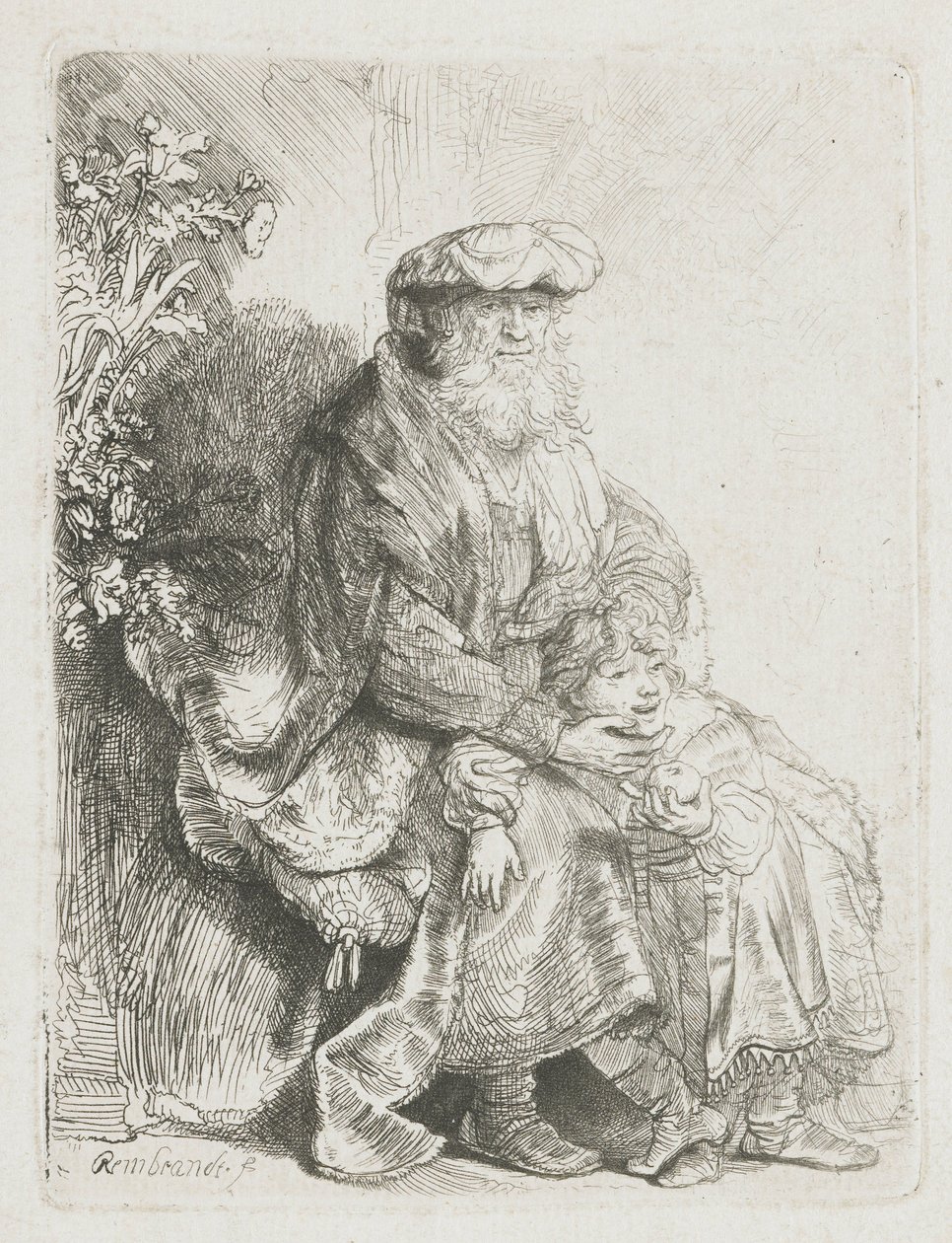Abraham kjærtegner Isak Jakob kjærtegner Benjamin av Rembrandt van Rijn