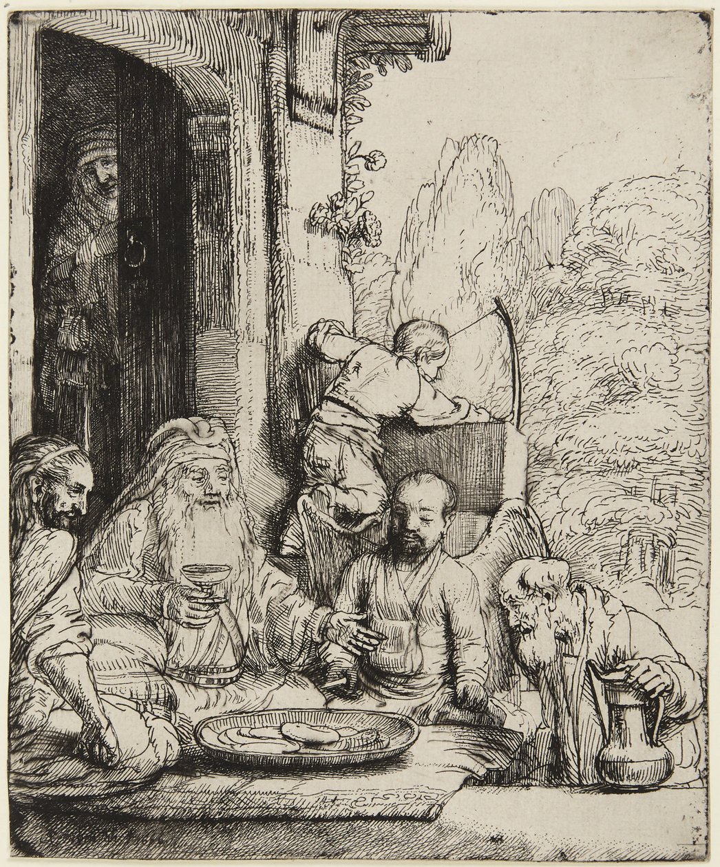 Abraham som tar imot englene av Rembrandt van Rijn