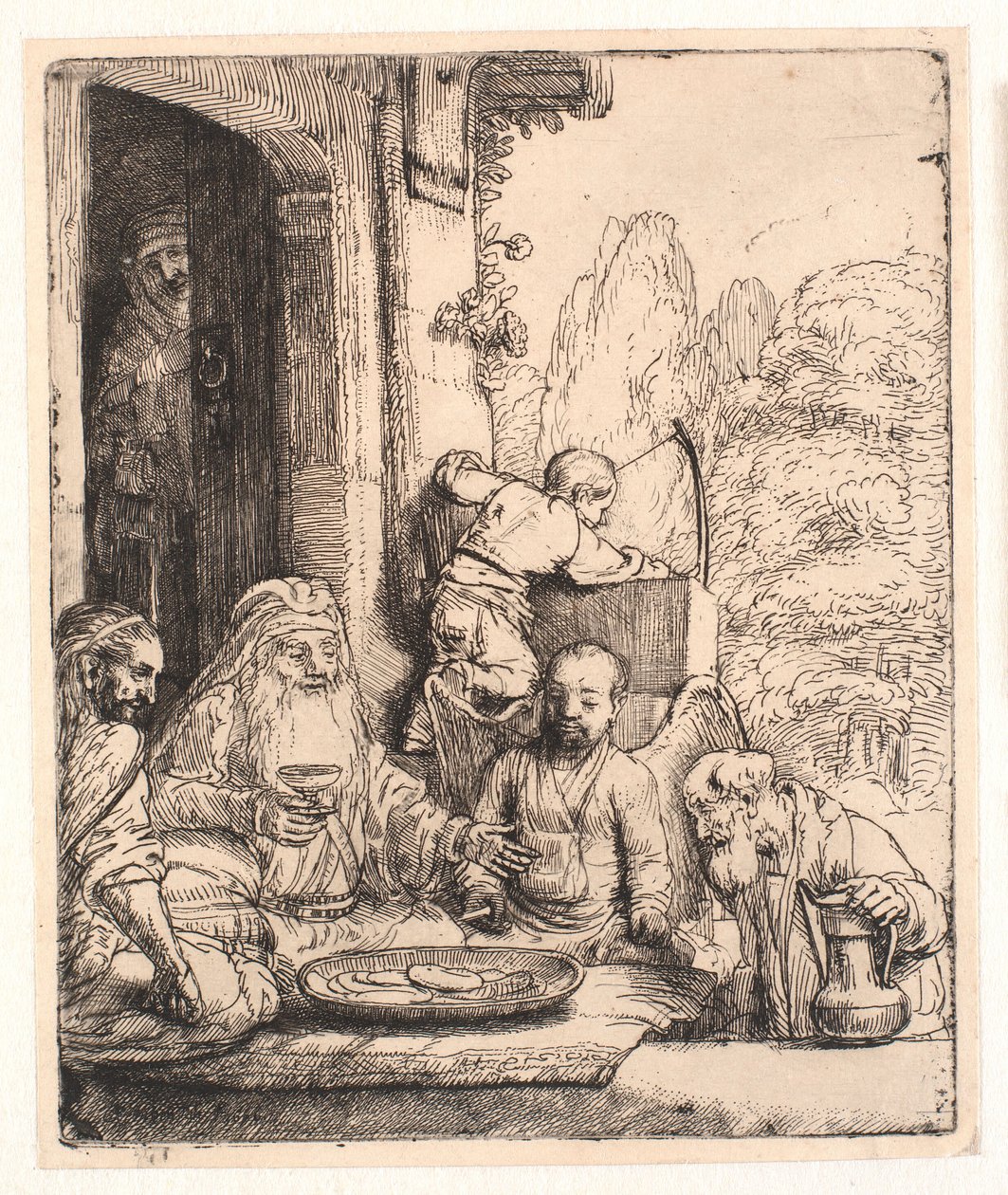 Abraham underholdt englene av Rembrandt van Rijn