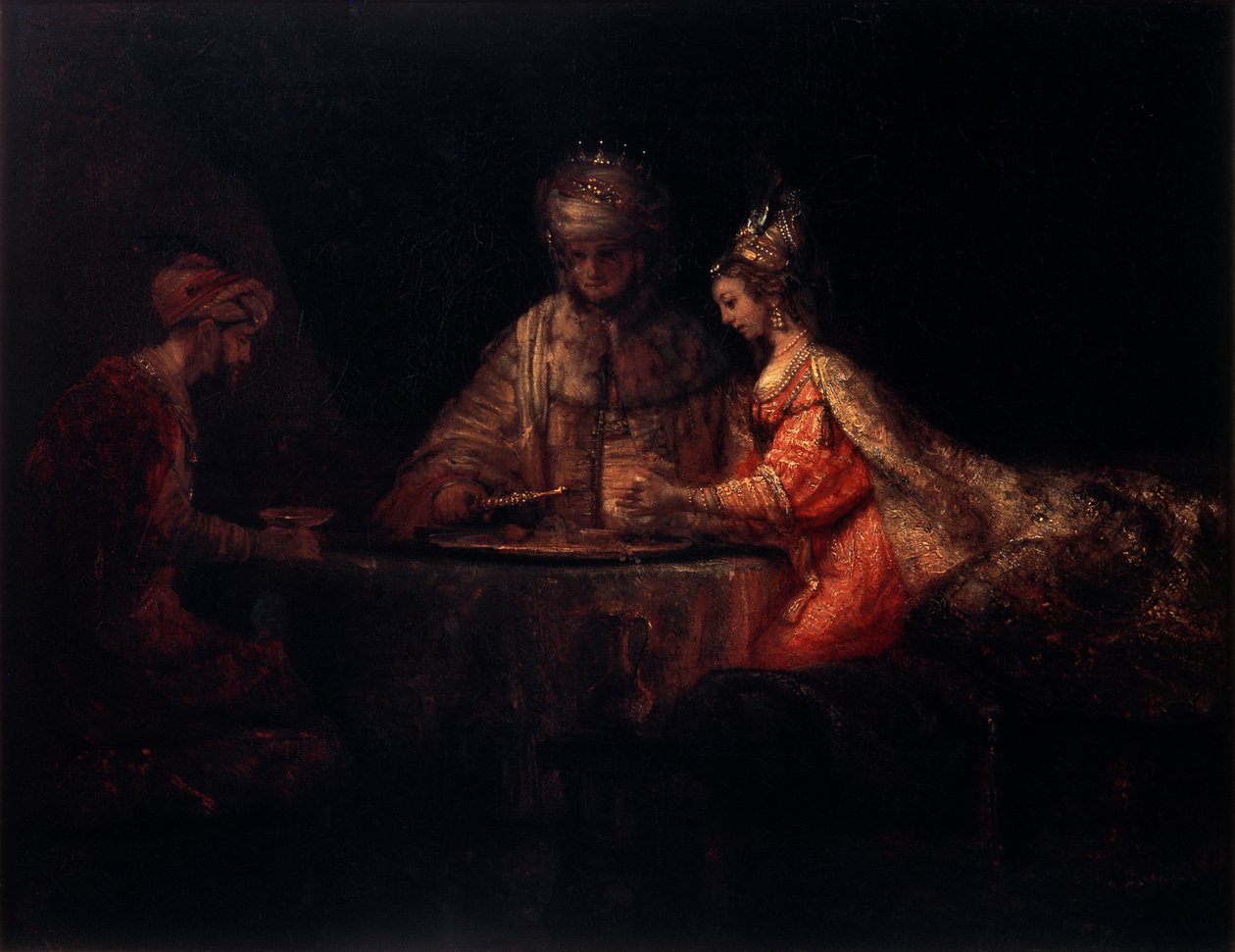 Ahasverus, Haman og Ester, 1660. av Rembrandt van Rijn