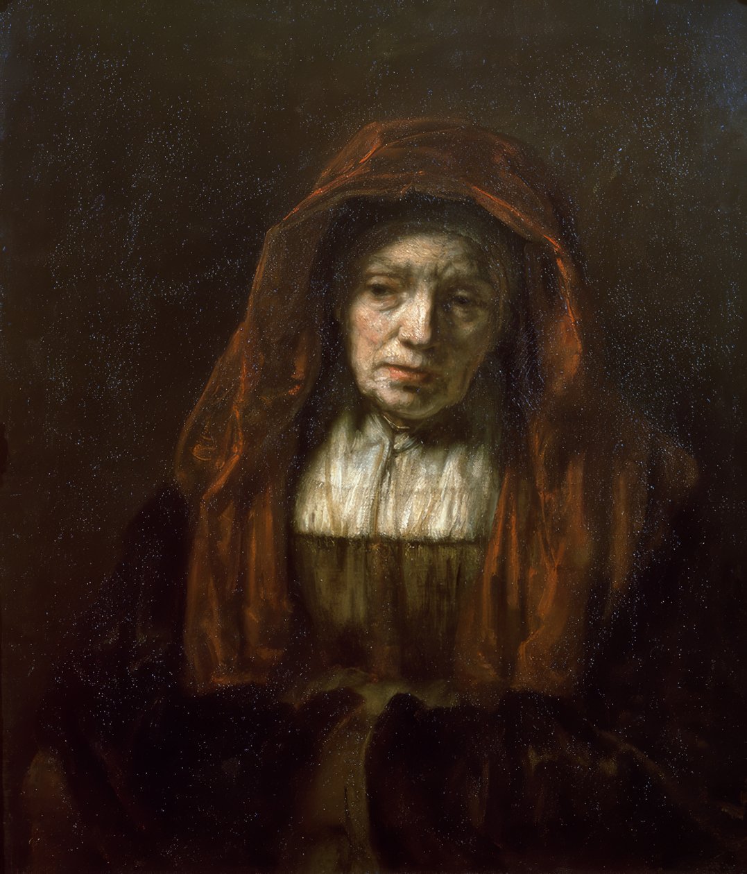 Gammel kvinne med hodeskjerf av Rembrandt van Rijn