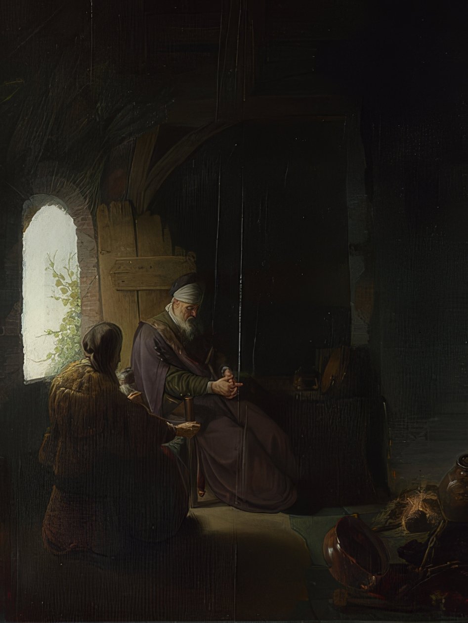 Anna og den blinde Tobit. Rundt 1630 av Rembrandt van Rijn