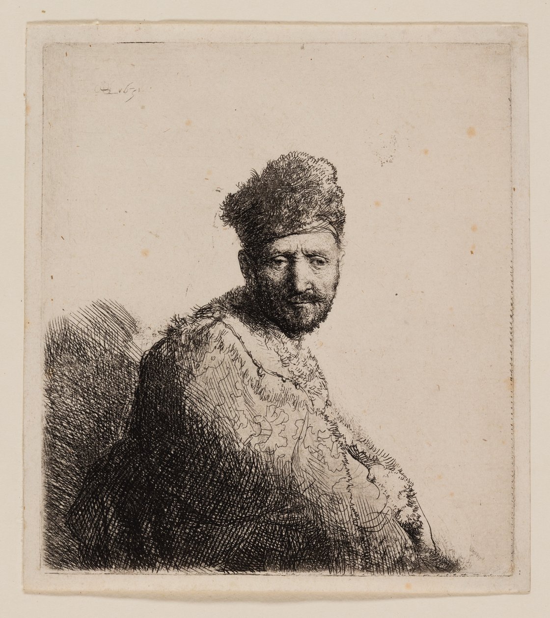 Skjegget mann, i orientalsk lue og kappe av Rembrandt van Rijn