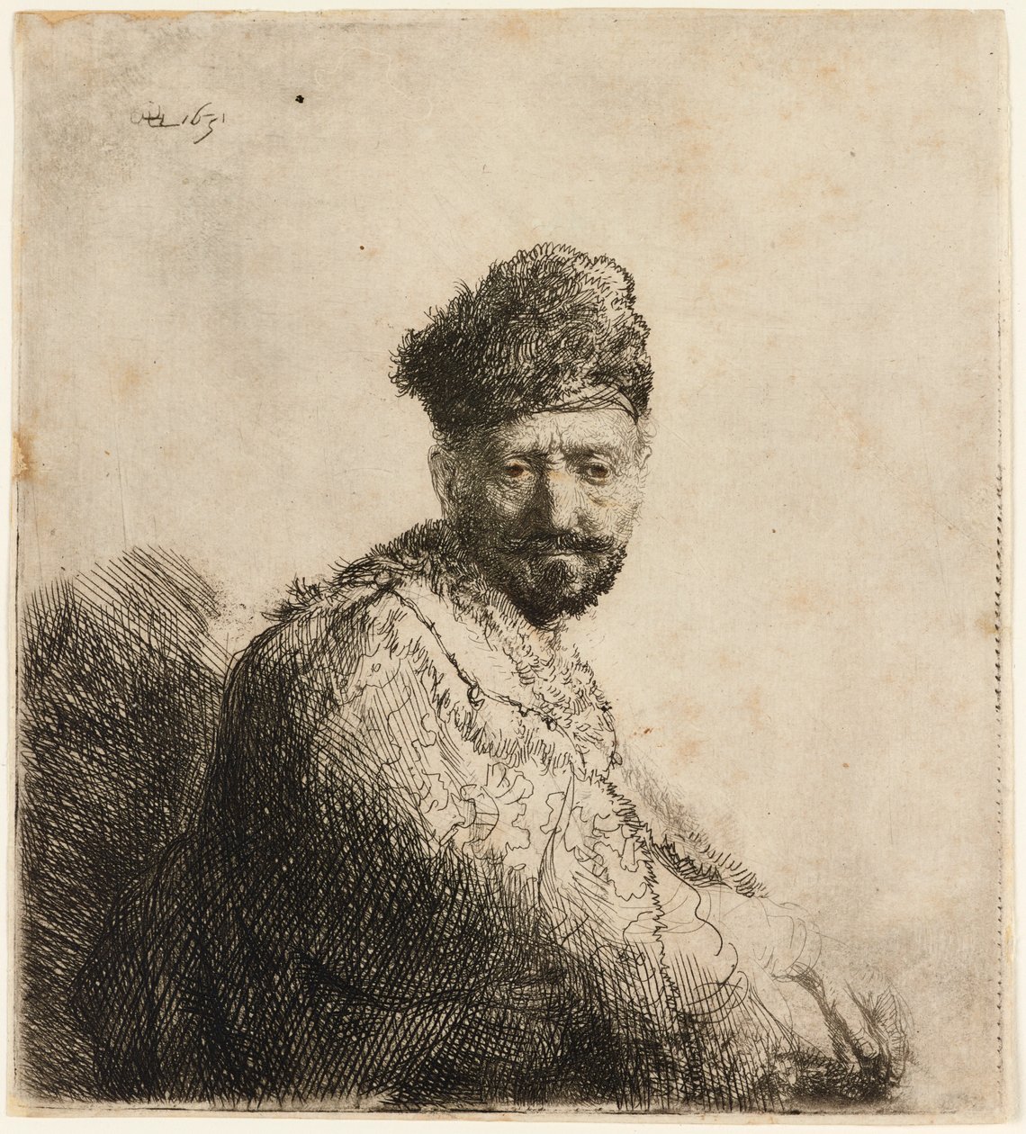 Skjeggete mann i pelset orientalsk lue: kunstnerens far, 1631. av Rembrandt van Rijn