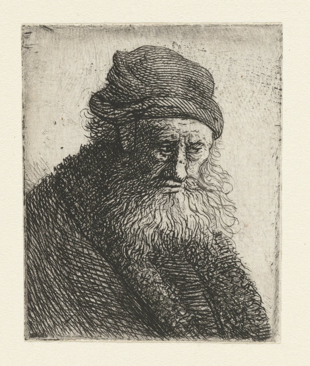 Skjeggete mann med kort bølget hår: byste av Rembrandt van Rijn