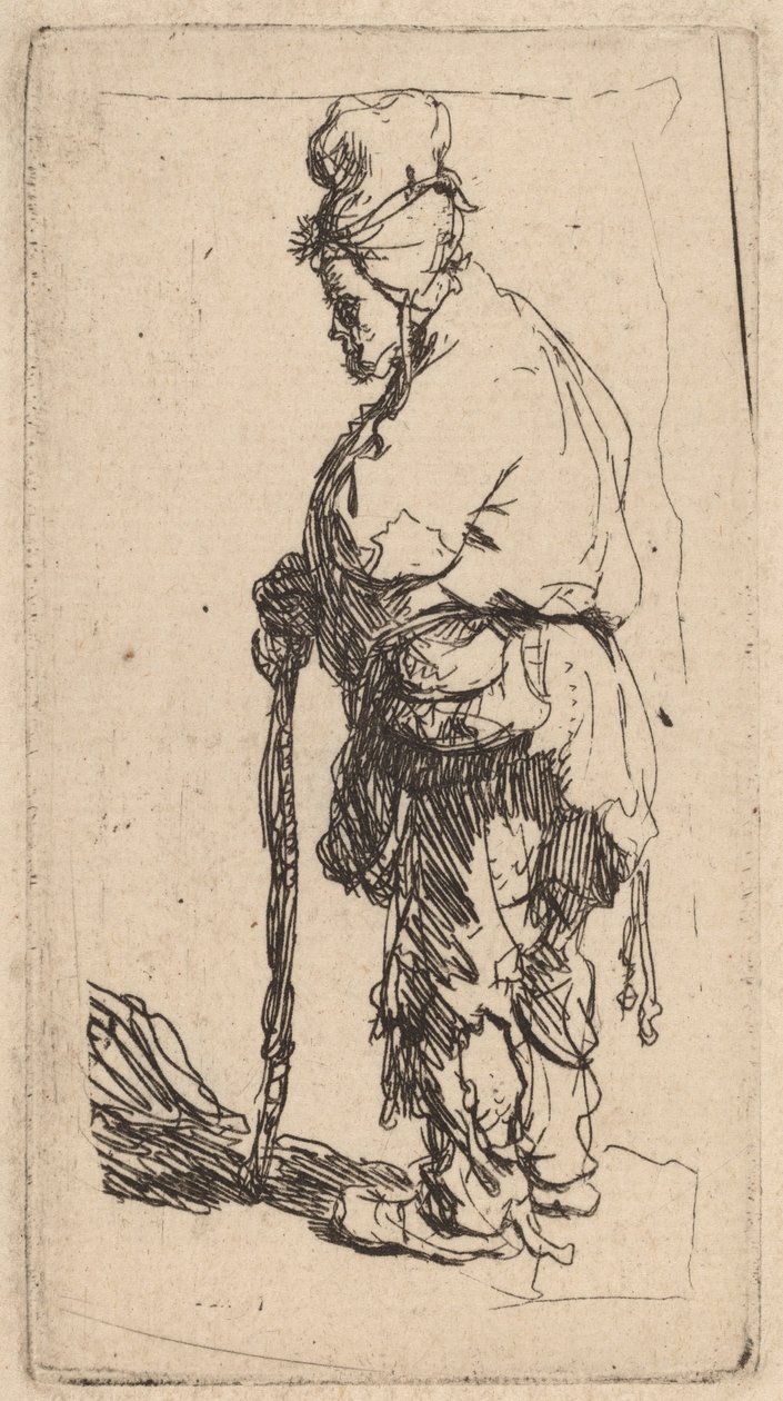 Tigger lener seg på en pinne og vender mot venstre av Rembrandt van Rijn
