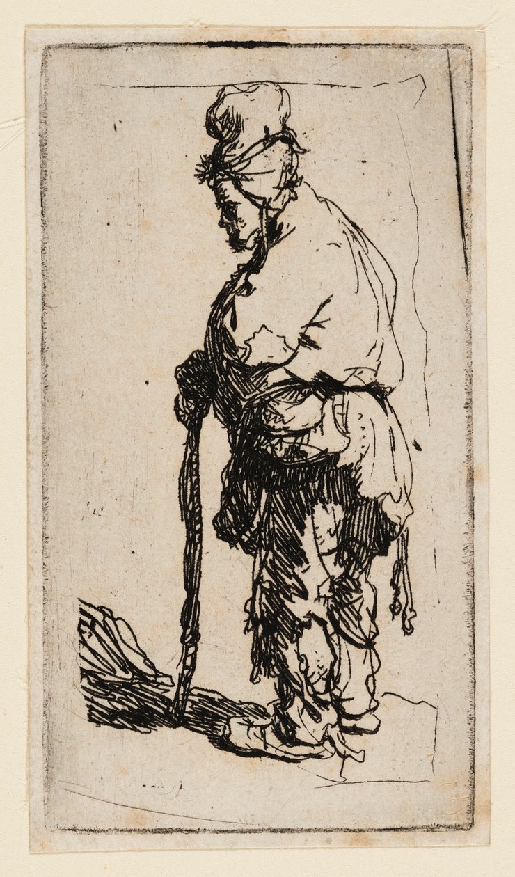 Tigger lener seg på en pinne og vender mot venstre av Rembrandt van Rijn
