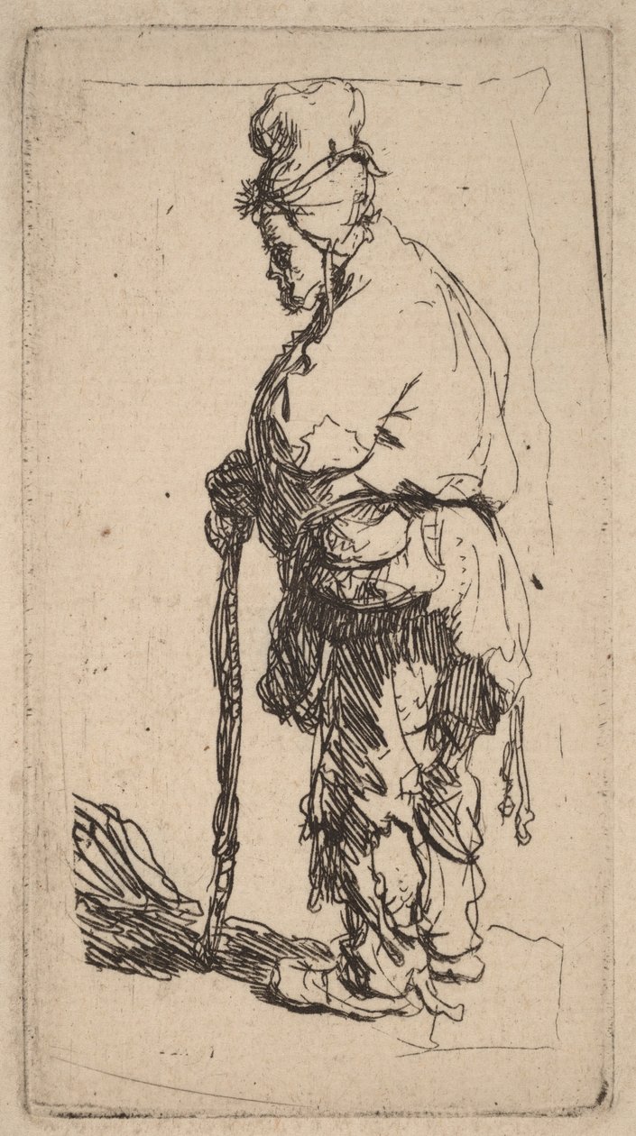 Tigger som lener seg på en stokk, vendt mot venstre av Rembrandt van Rijn