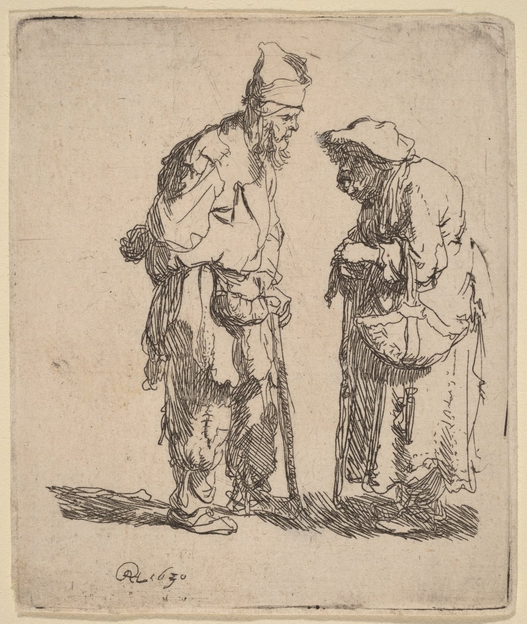 En tigger og en tiggerkvinne i samtale av Rembrandt van Rijn