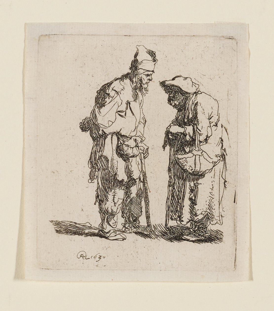 En tigger og en tiggerkvinne i samtale av Rembrandt van Rijn