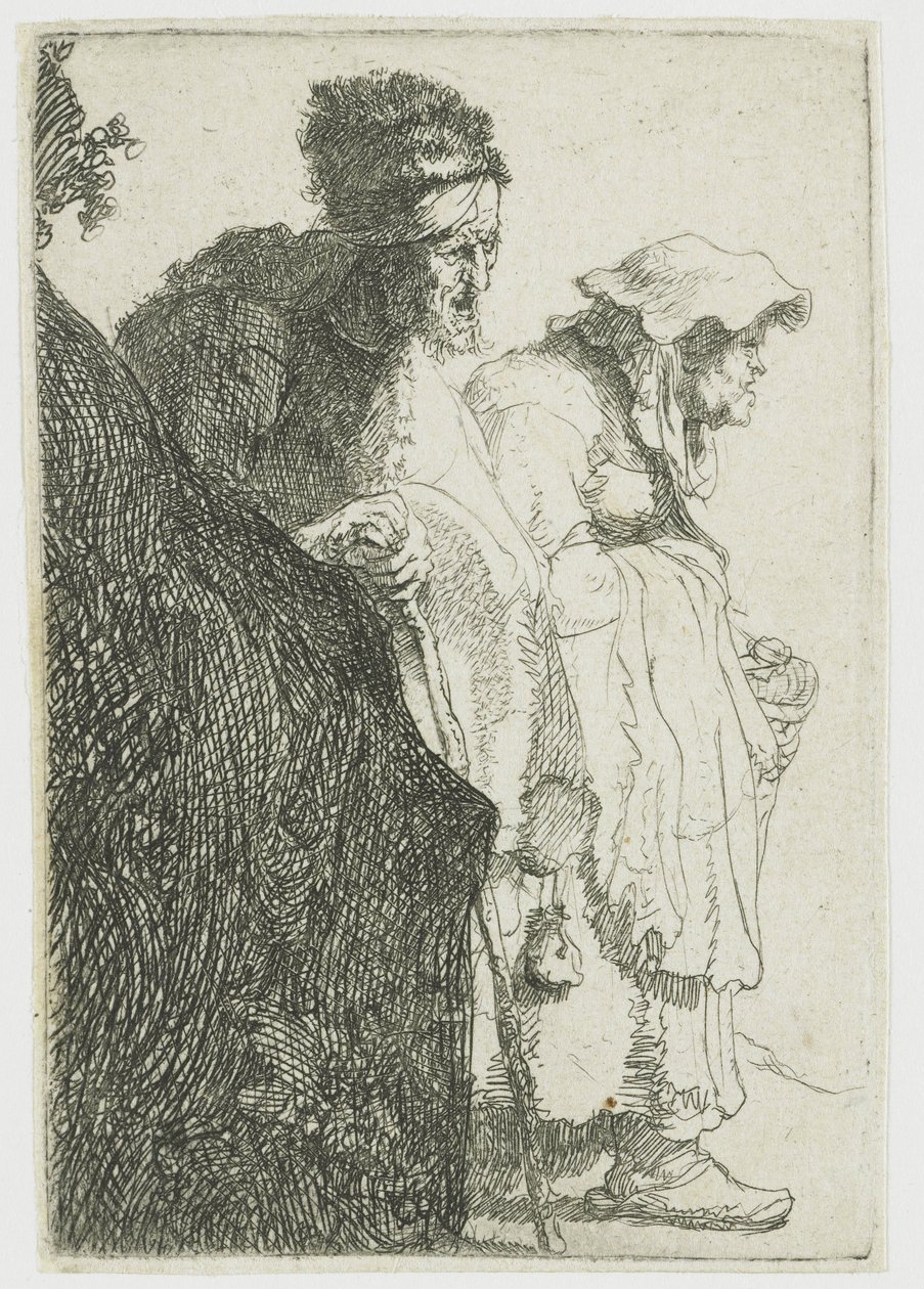Tiggermann og kvinne bak en bank Tiggermann og kvinne bak en bank av Rembrandt van Rijn
