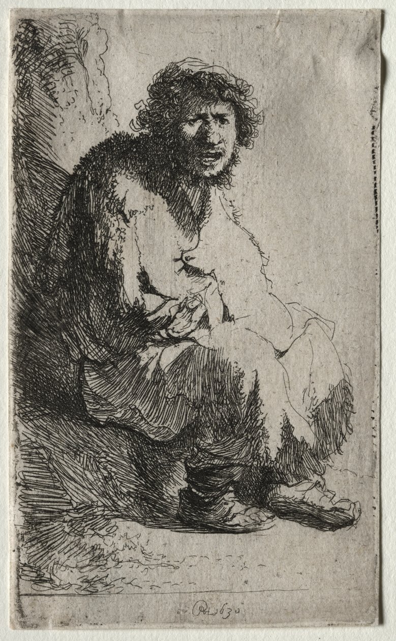 Tigger sitter på en bank av Rembrandt van Rijn