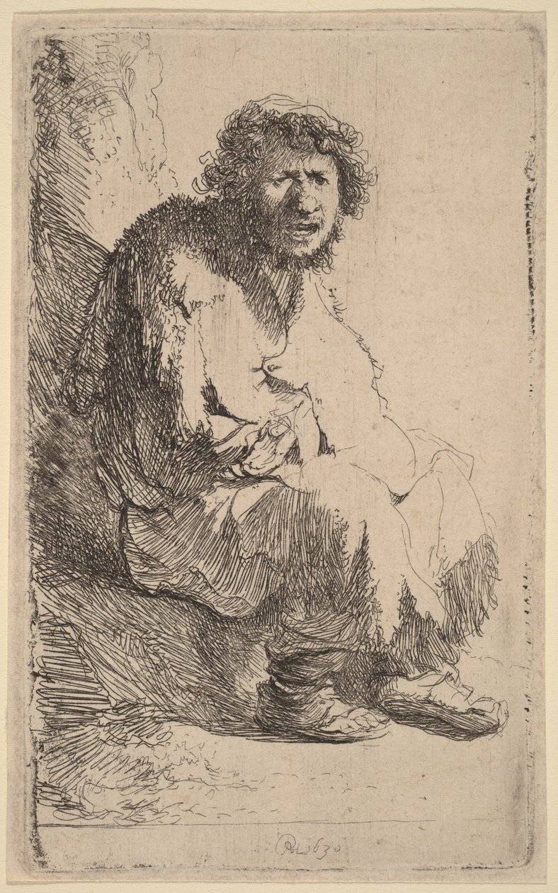 Tigger sittende på en benk av Rembrandt van Rijn