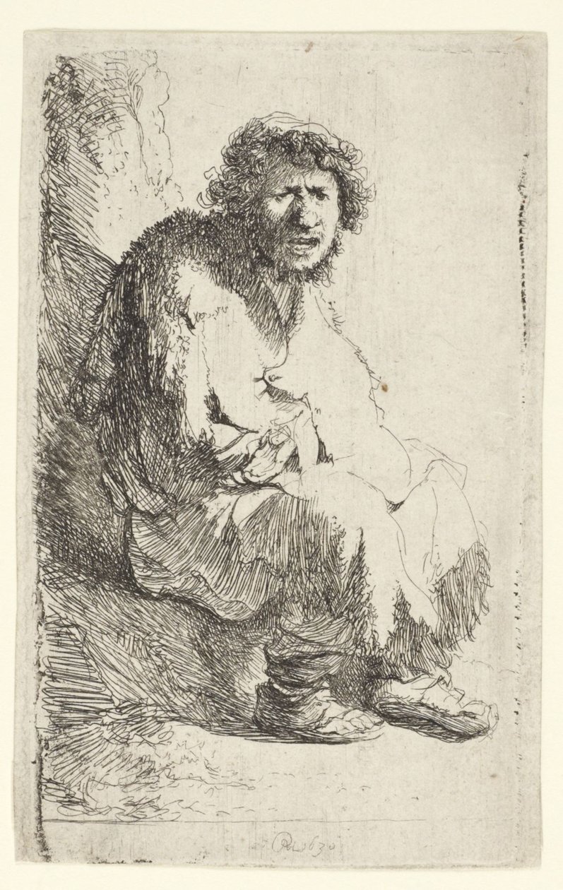 Tigger sittende på en benk av Rembrandt van Rijn