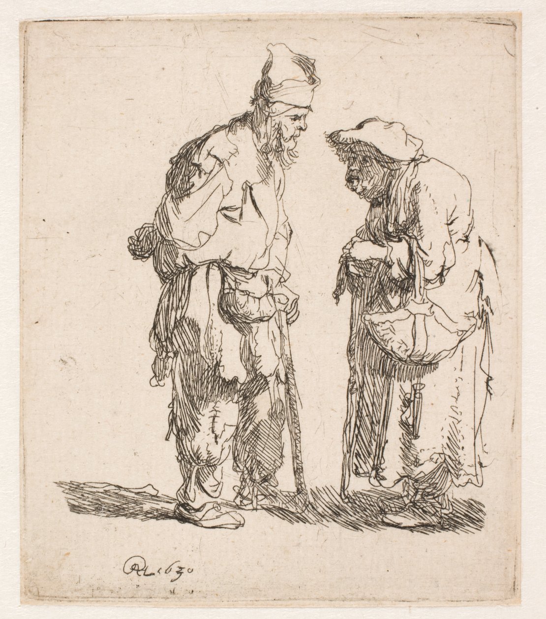En tigger og en tiggerkvinne i samtale av Rembrandt van Rijn