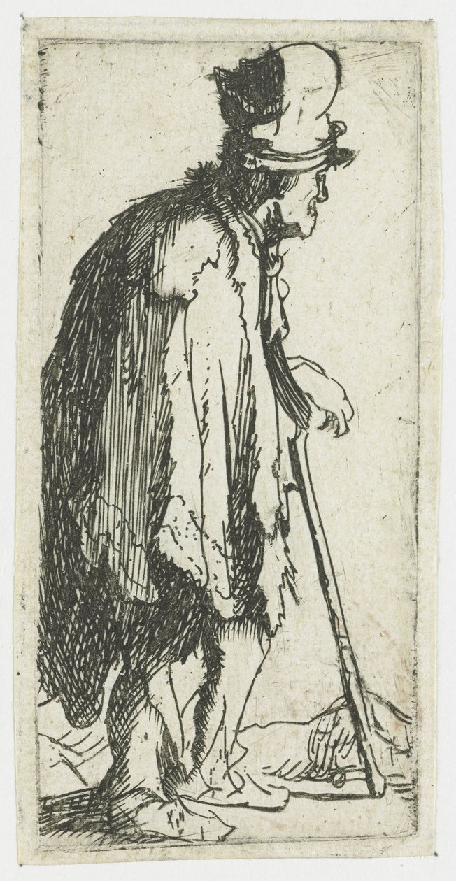 Tigger med knyttneve, som støtter seg på en stokk av Rembrandt van Rijn