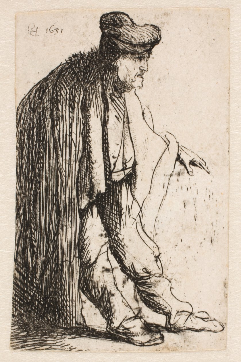 Tigger med venstre hånd utstrakt av Rembrandt van Rijn
