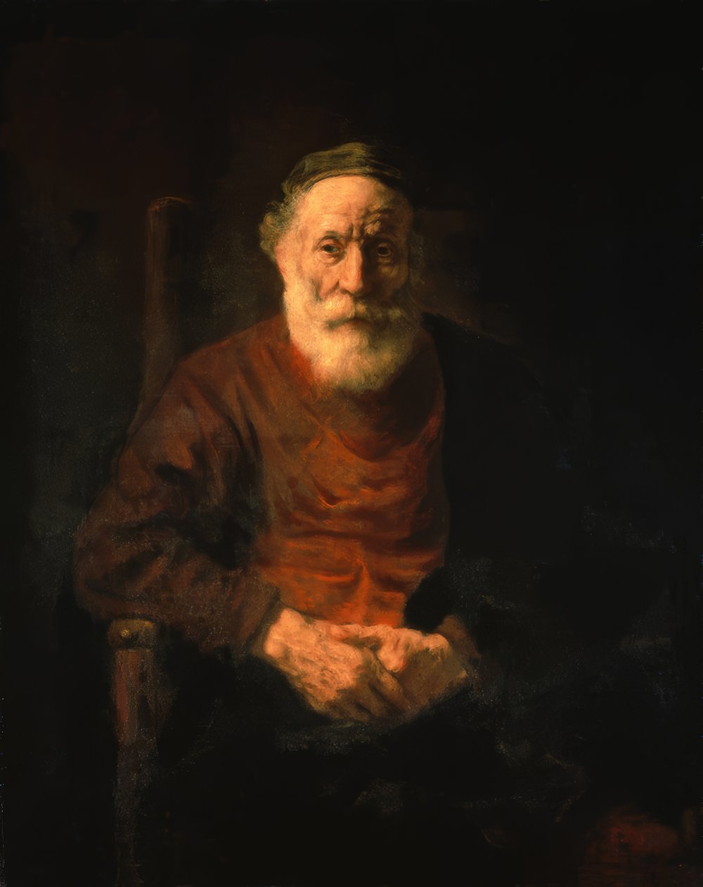 Portrett av en gammel mann i rød kappe av Rembrandt van Rijn