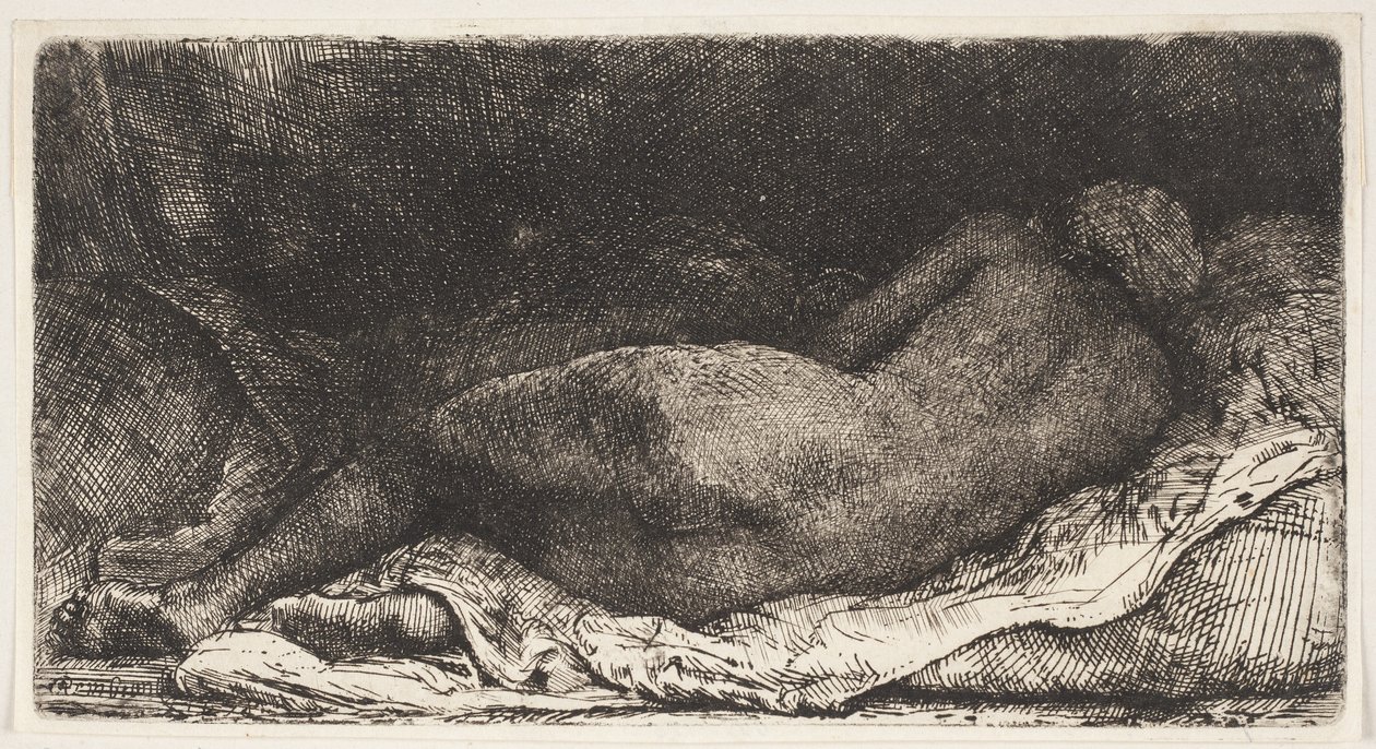 Svart afrikansk jente som ligger av Rembrandt van Rijn