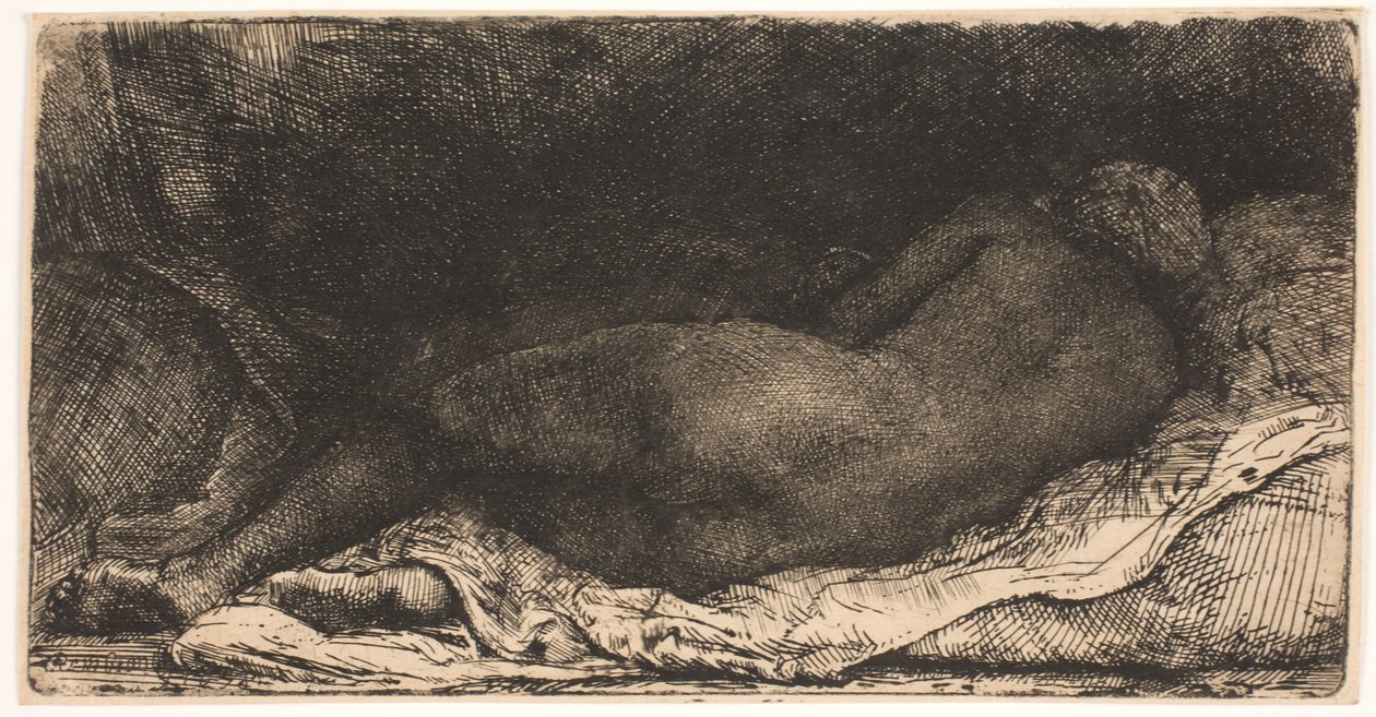Svart afrikansk jente som ligger av Rembrandt van Rijn
