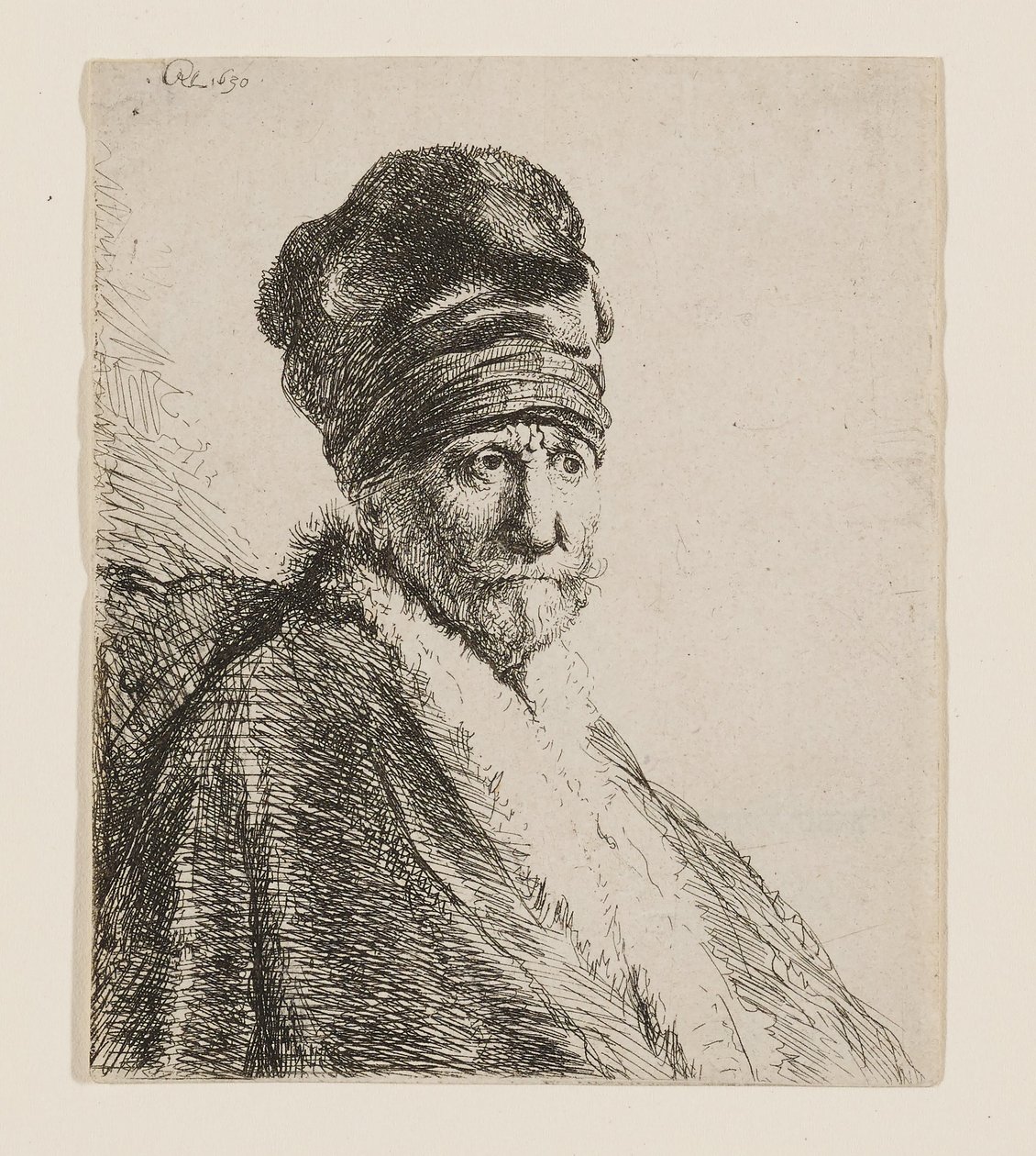 Byste av en mann med en høy cap av Rembrandt van Rijn
