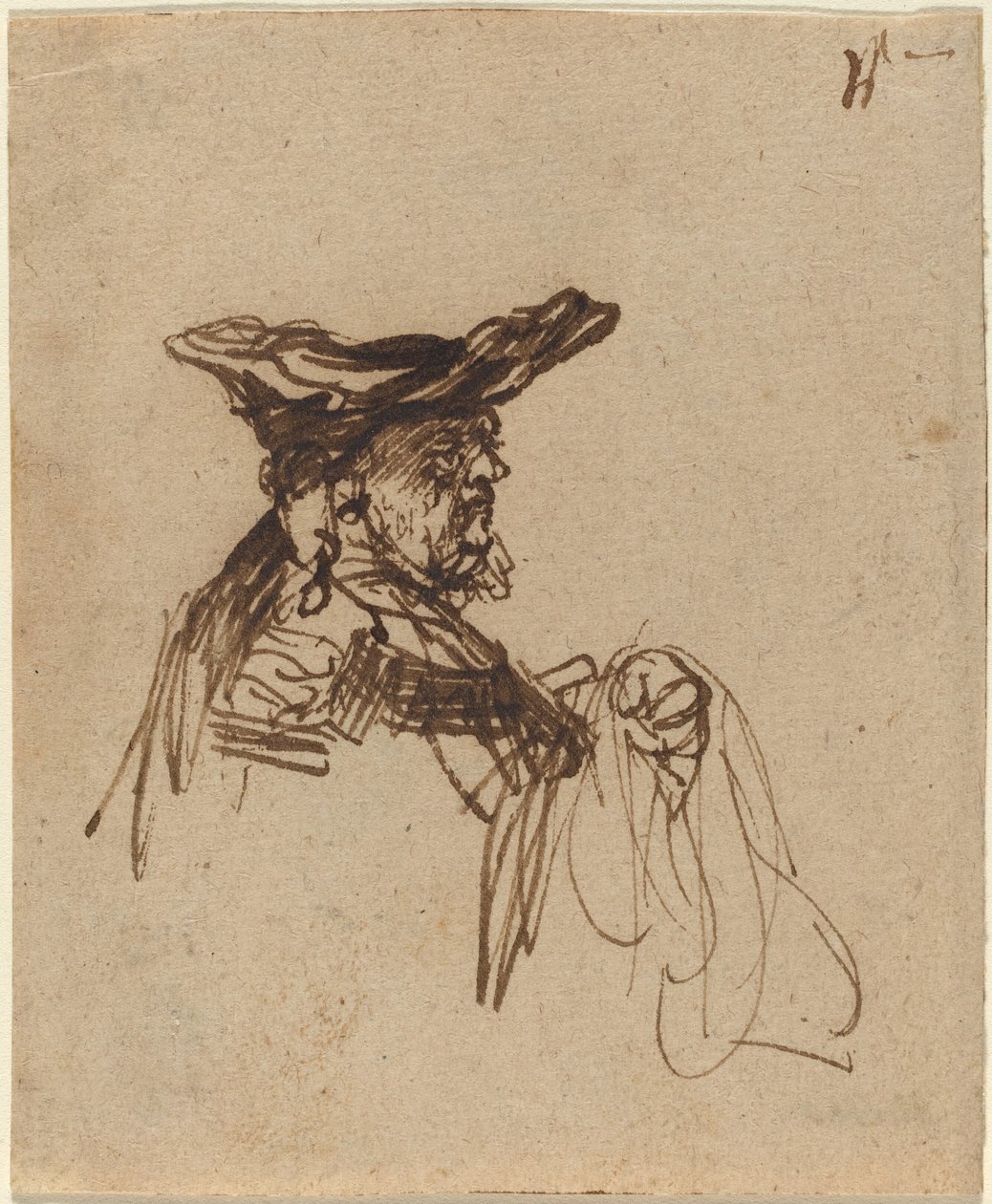 Byste av en eldre mann med flat lue av Rembrandt van Rijn