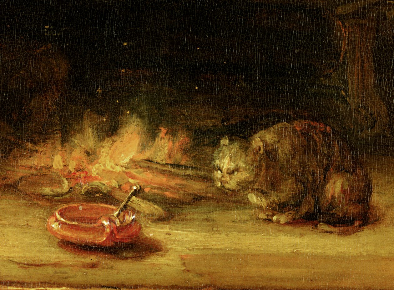 Katt, detalj av hellig familie med gardin, 1646 (se 244315) av Rembrandt van Rijn