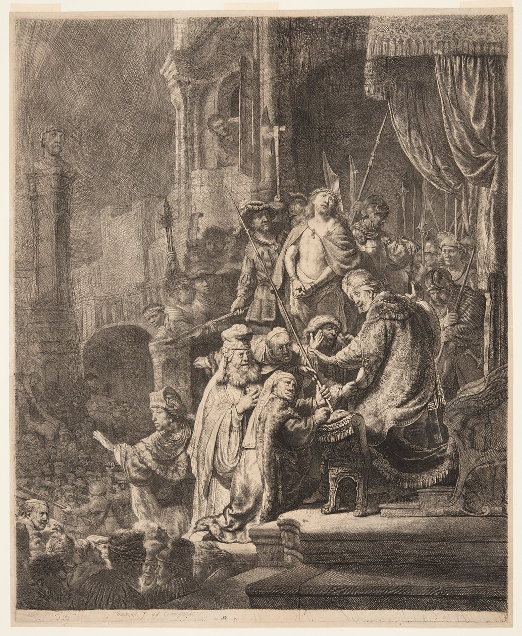 Kristus før Pilatus: Den store tallerkenen av Rembrandt van Rijn