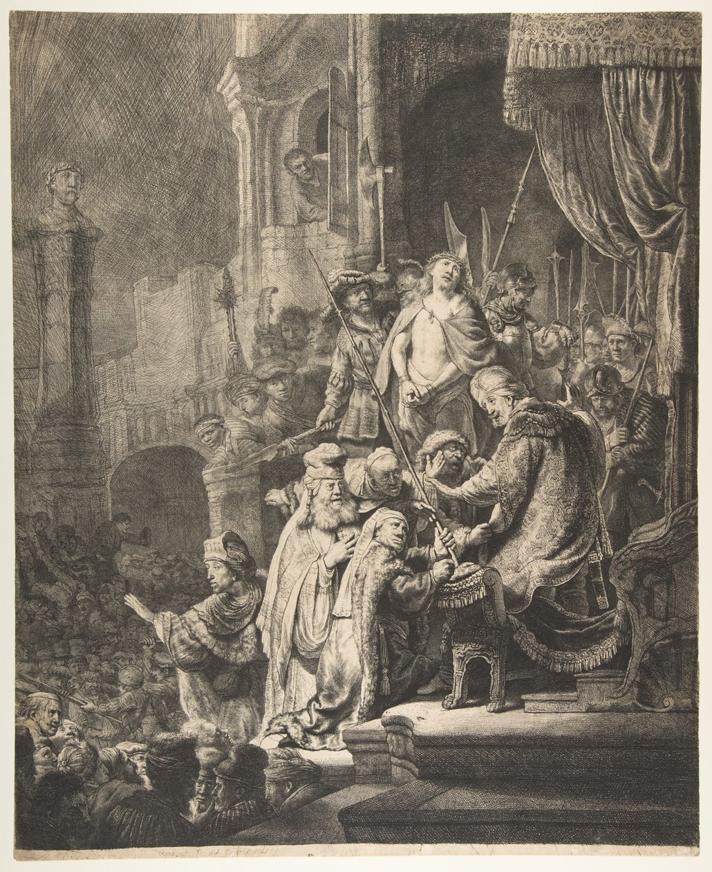 Kristus før Pilatus: den store platen, 1636. av Rembrandt van Rijn