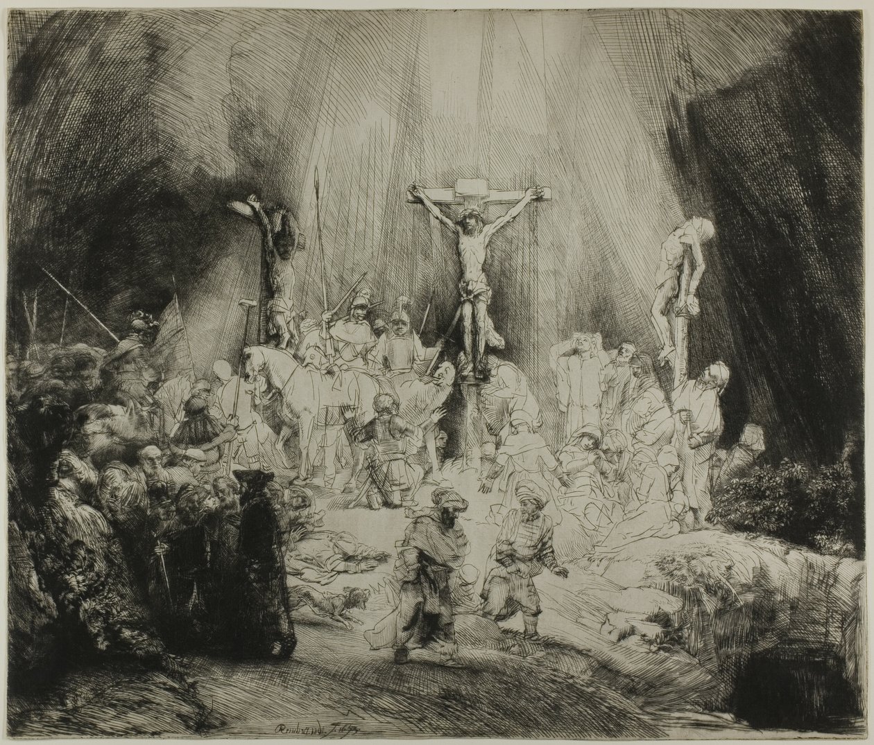 Kristus korsfestet mellom de to tyvene: "De tre korsene" av Rembrandt van Rijn