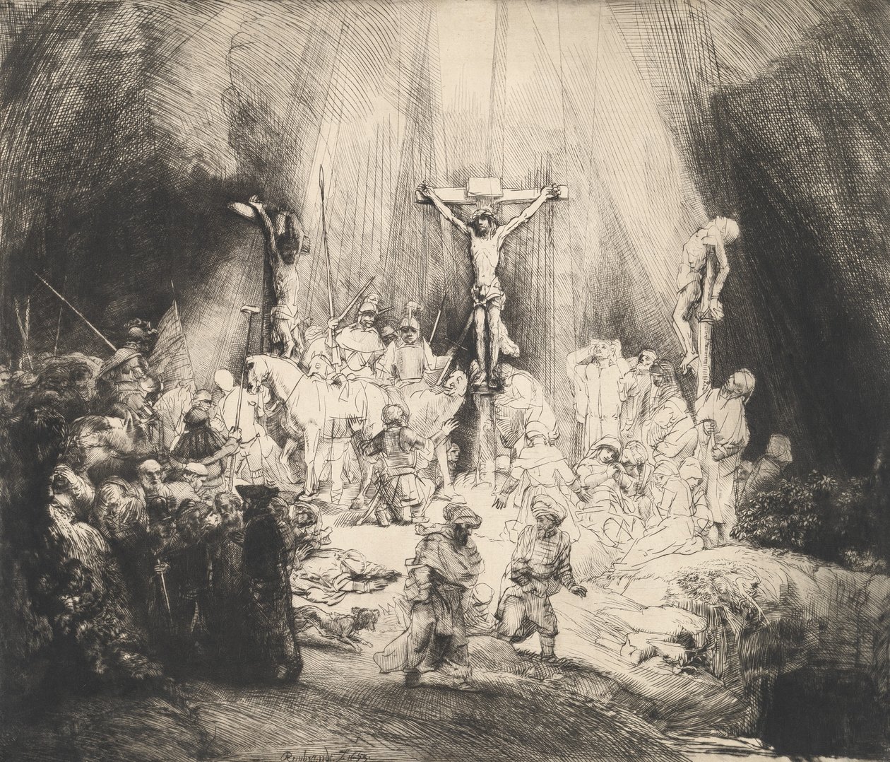 Kristus korsfestet mellom de to tyvene De tre korsene, 1653. av Rembrandt van Rijn