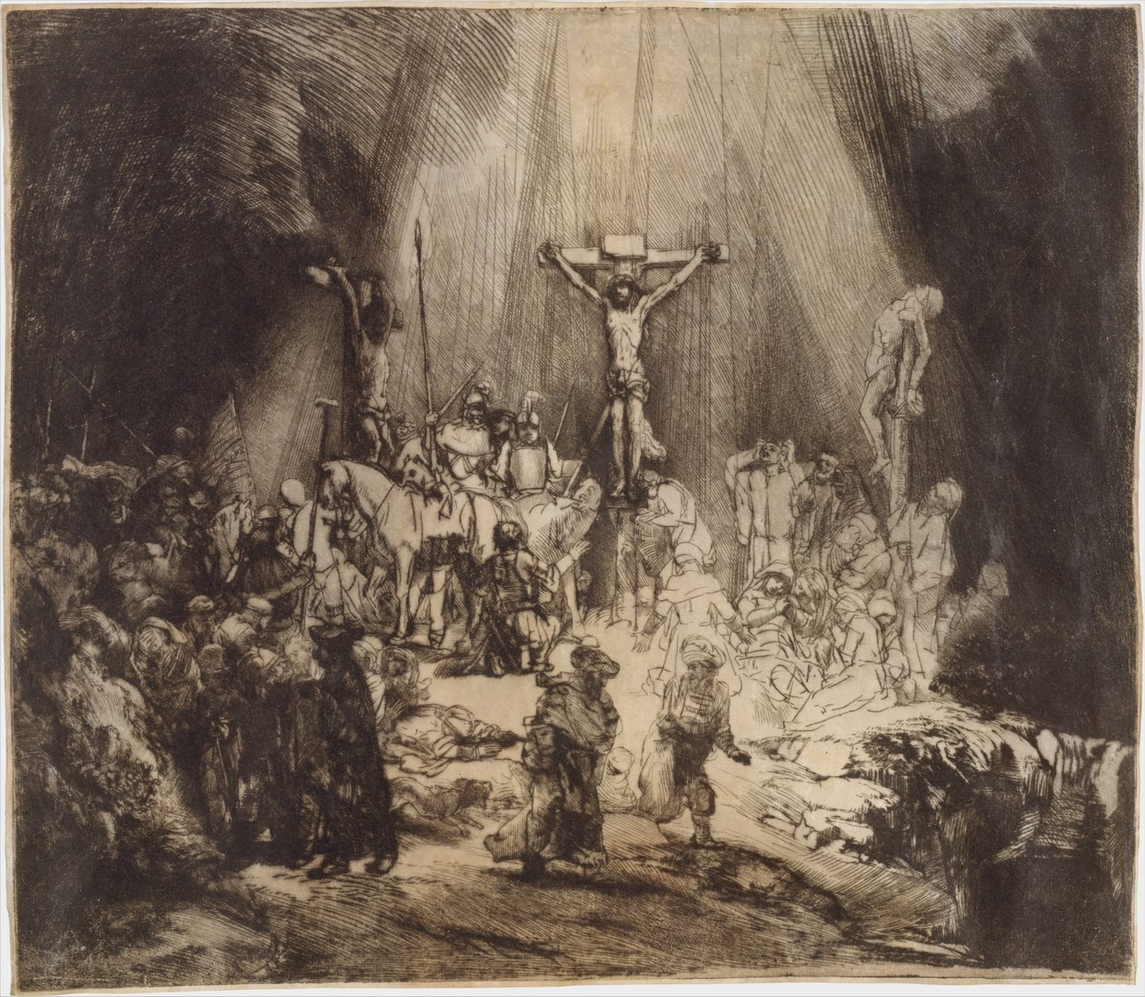 Kristus korsfestet mellom de to tyvene: De tre korsene, 1653., 1653. av Rembrandt van Rijn