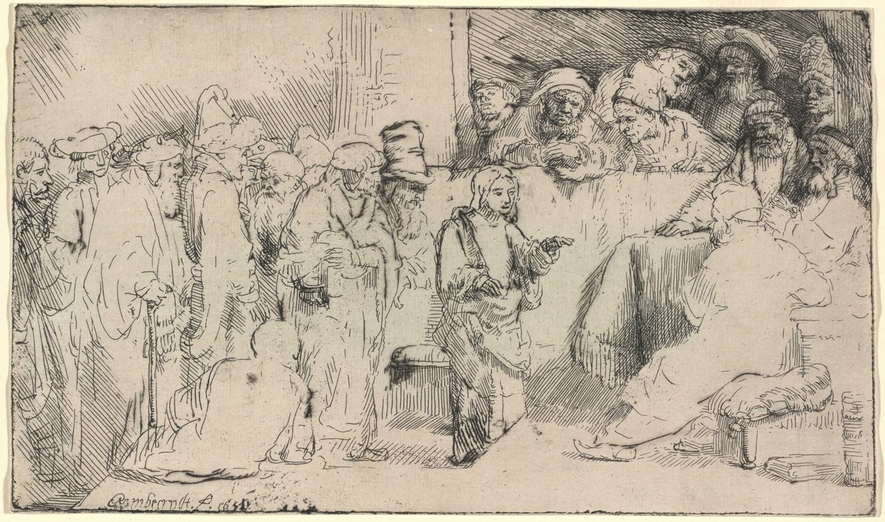 Kristus i diskusjon med de skriftlærde: en skisse av Rembrandt van Rijn