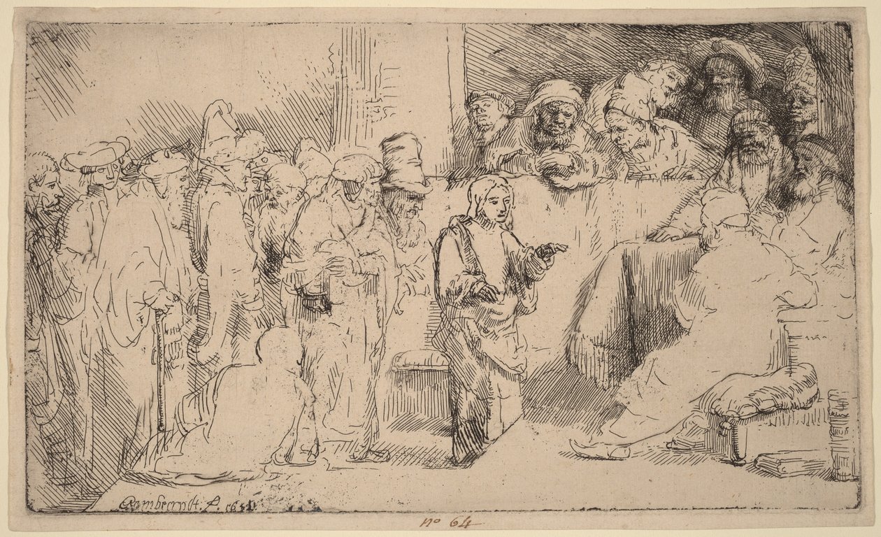 Kristus i diskusjon med de skriftlærde: en skisse av Rembrandt van Rijn