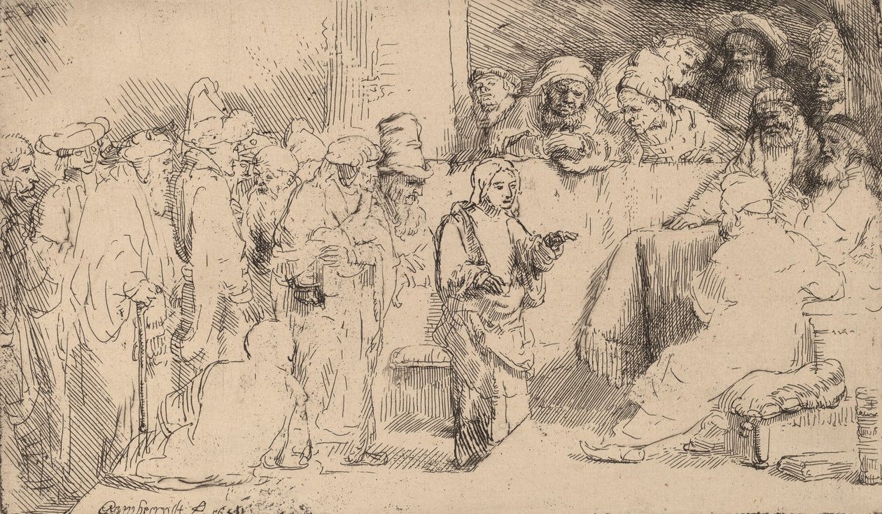 Christ Disputing with the Doctors: a Sketch, 1652. av Rembrandt van Rijn