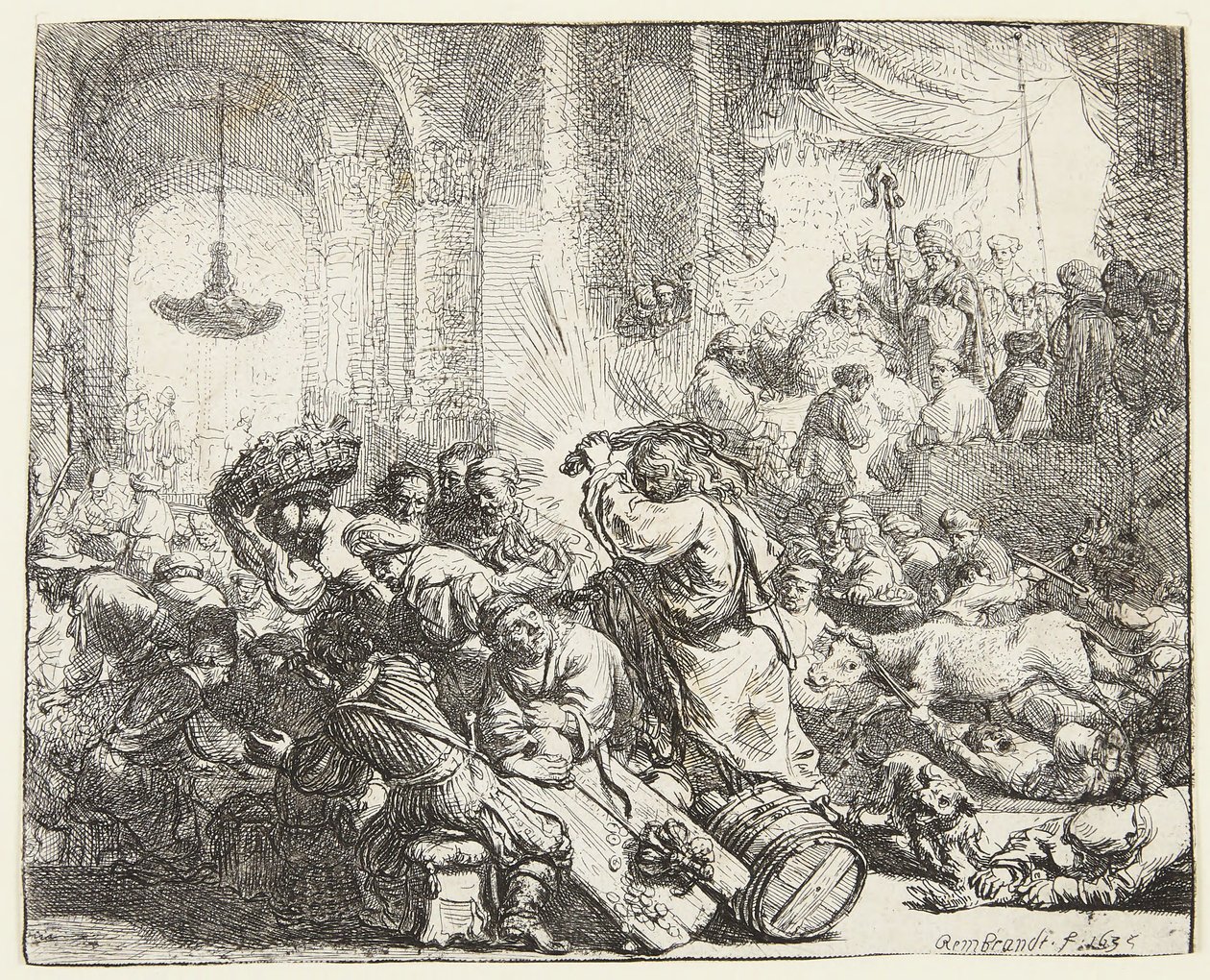 Kristus driver ut pengevekslere (B.69; BB. 35-Bii) av Rembrandt van Rijn