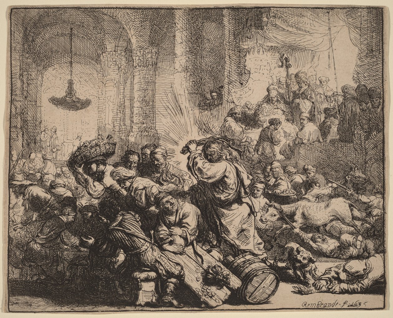 Kristus driver pengevekslere ut av tempelet av Rembrandt van Rijn