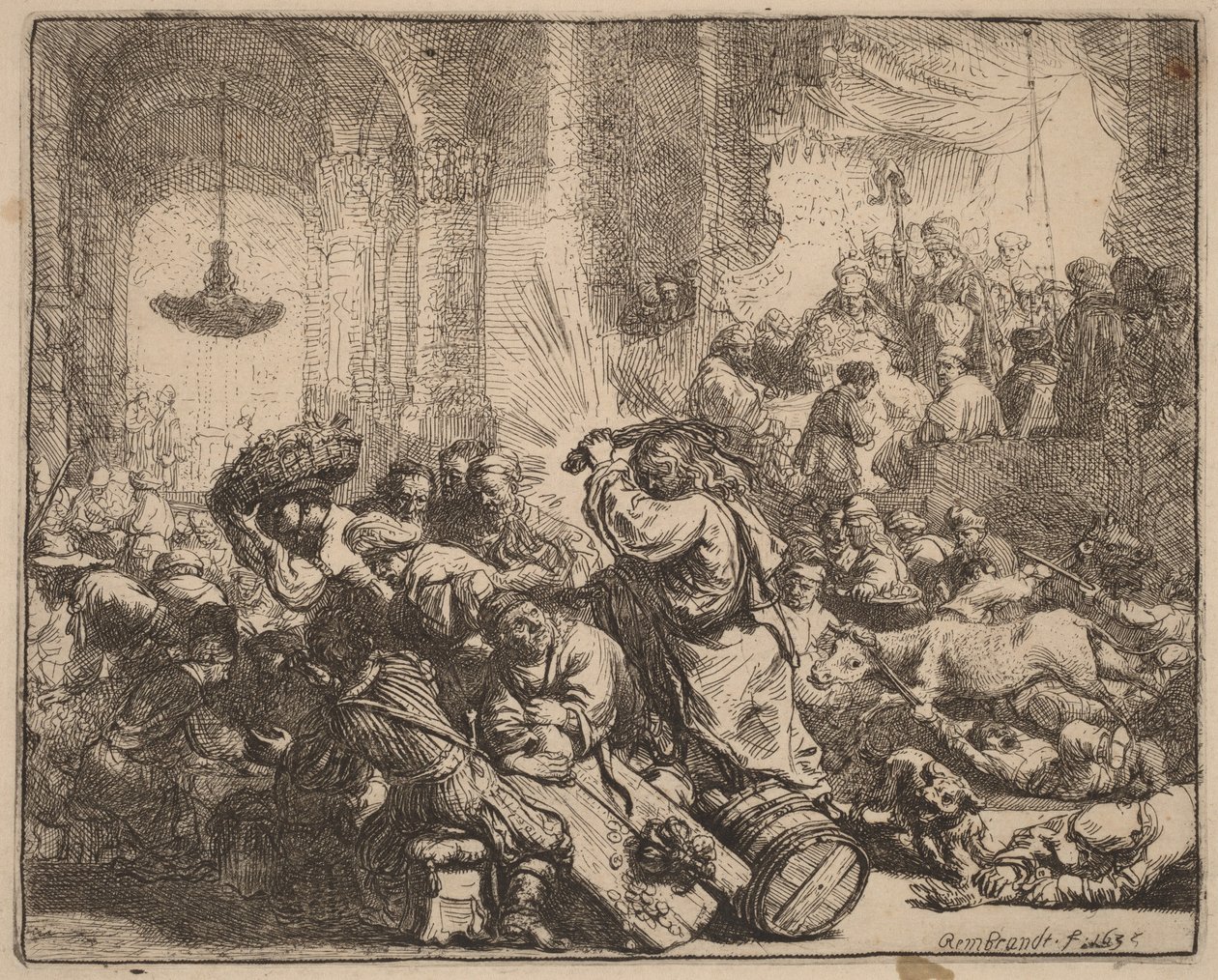 Kristus driver pengevekslere ut av tempelet av Rembrandt van Rijn