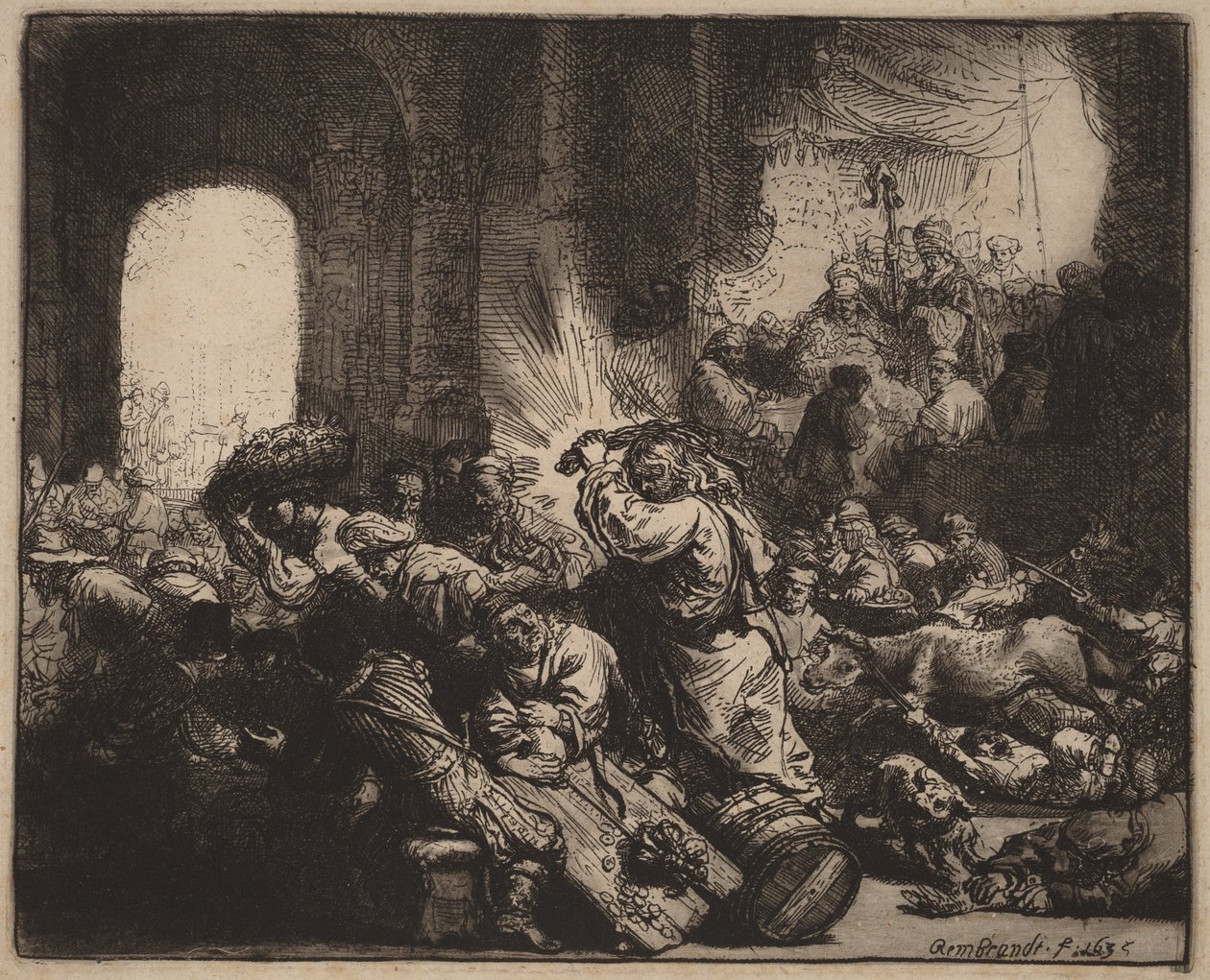 Kristus driver pengevekslere ut av tempelet av Rembrandt van Rijn