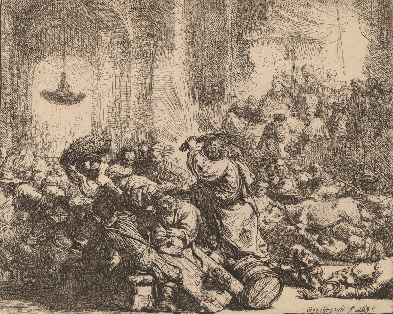 Kristus driver pengevekslerne fra tempelet, 1635. av Rembrandt van Rijn