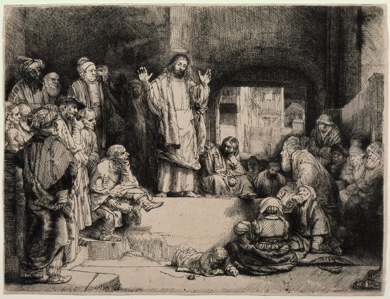 Christ Preaching (Den lille graven) av Rembrandt van Rijn