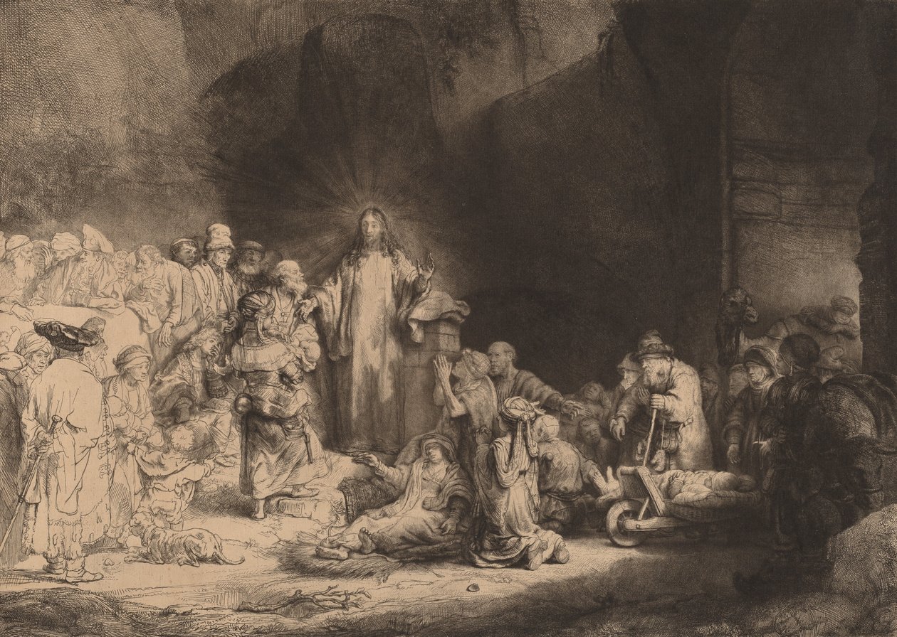 Christ Preaching The Hundred Guilder Print, ca. 1649. av Rembrandt van Rijn