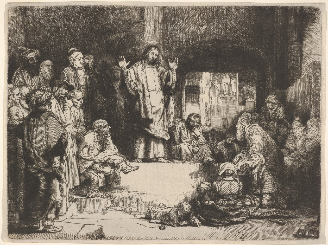 Christ Preaching, kalt La Petite Tombe, ca. 1657. av Rembrandt van Rijn