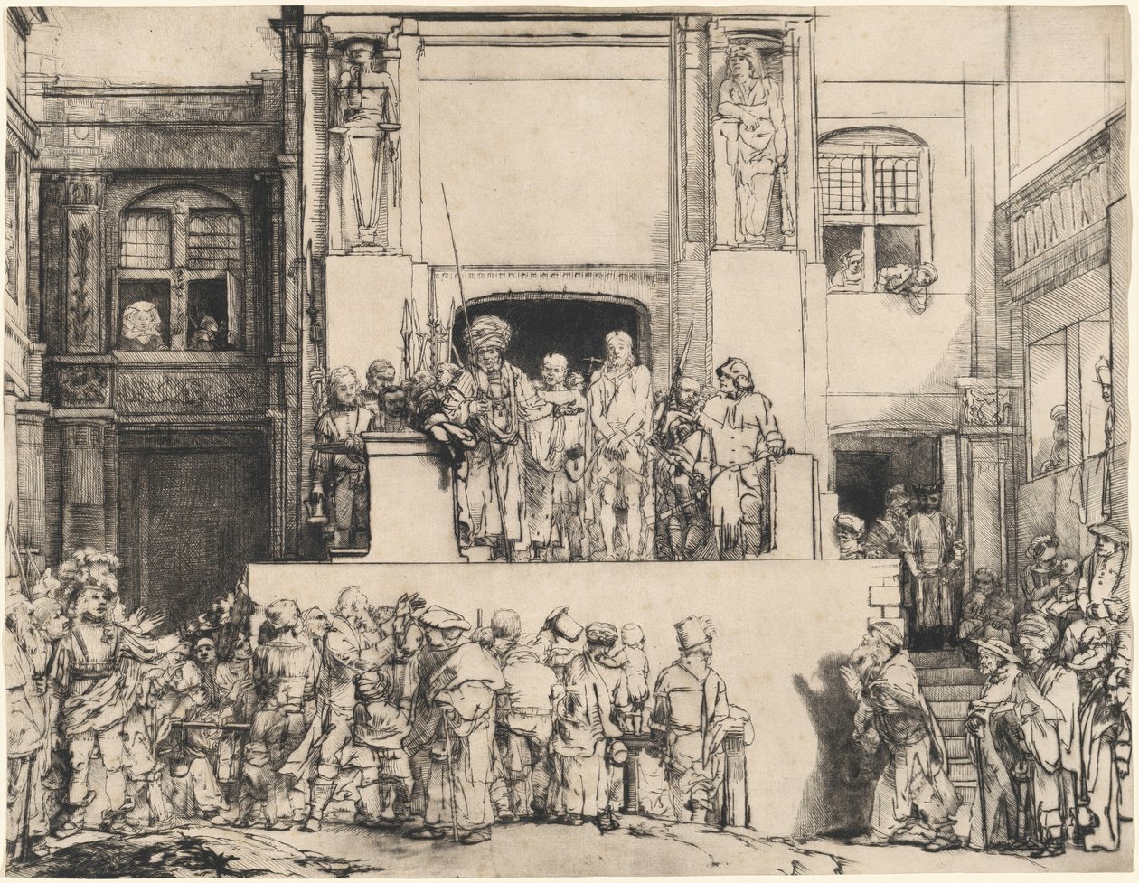 Kristus blir presentert for folket: avlang tallerken av Rembrandt van Rijn