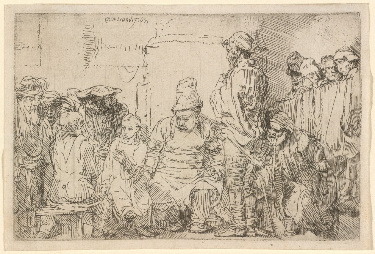 Kristus sitter og diskuterer med de skriftlærde av Rembrandt van Rijn