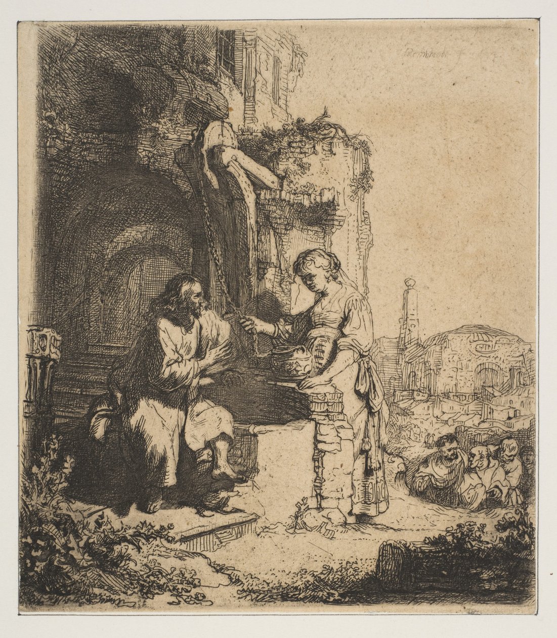 Kristus og kvinnen i Samaria blant ruiner. av Rembrandt van Rijn