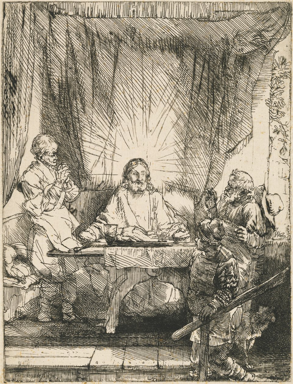 Kristus ved Emmaus: den større platen av Rembrandt van Rijn