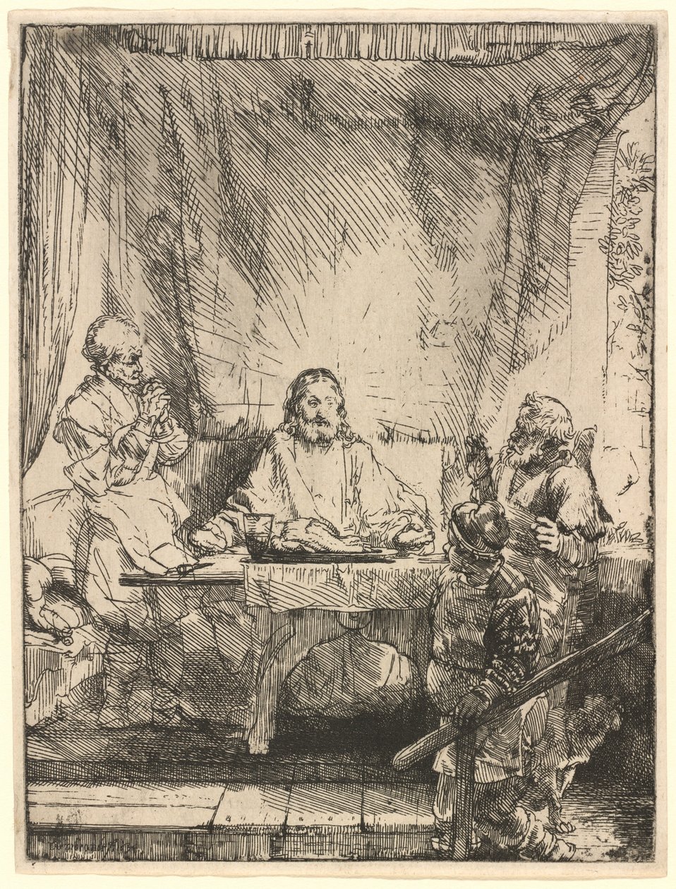 Kristus ved Emmaus: den større platen av Rembrandt van Rijn