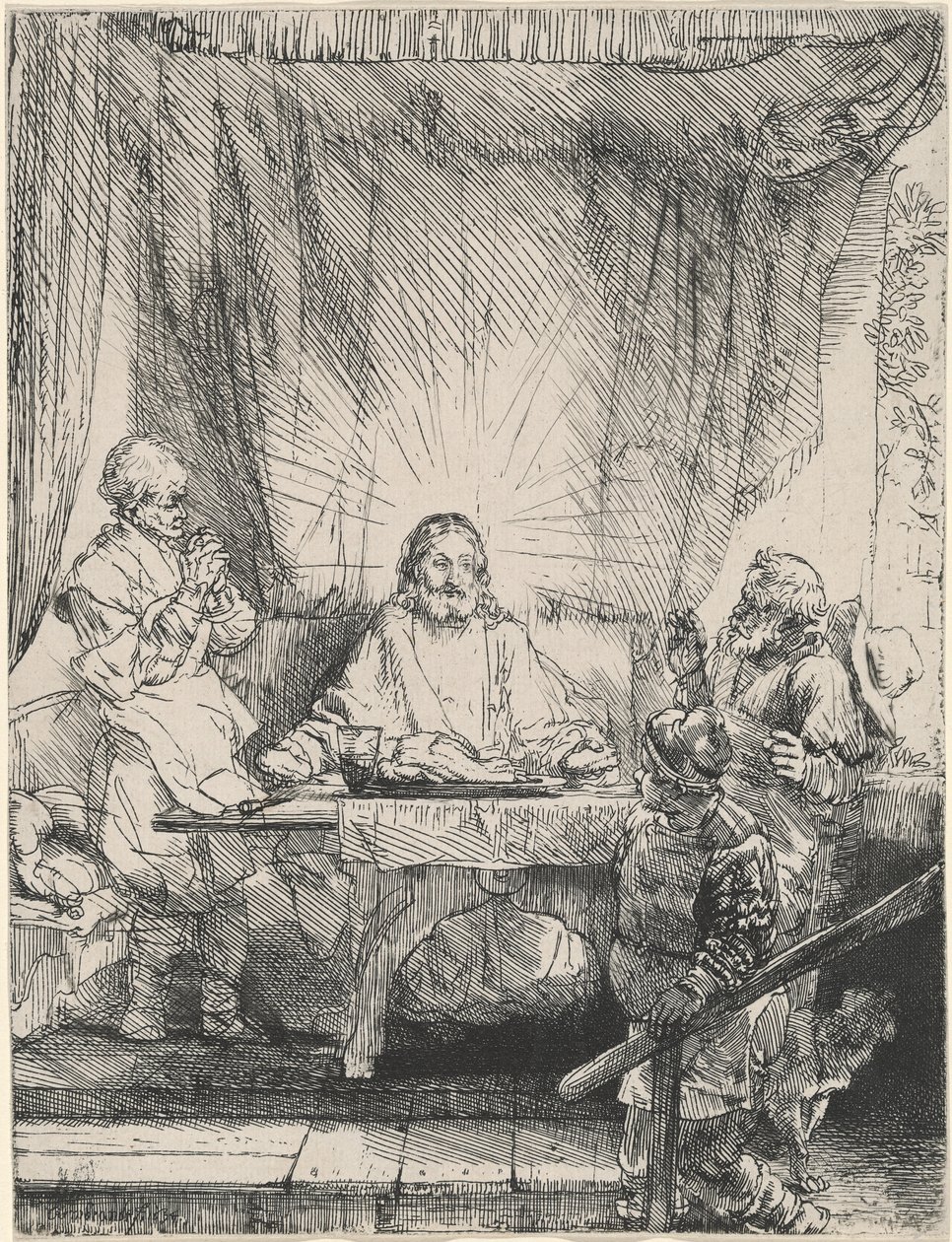 Kristus ved Emmaus: den større platen av Rembrandt van Rijn