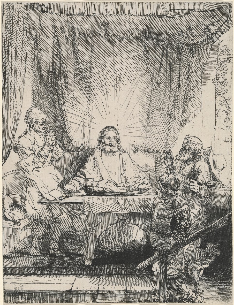 Kristus i Emmaus: det større bildet av Rembrandt van Rijn